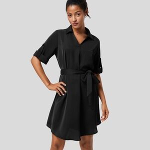 NWT BLACK Halara Collared Roll up Sleeve Belted Work Shirt Dress, Size M NO BELT